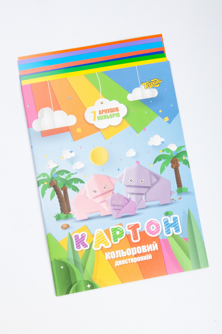 Картон кольоровий, 7 листів, А4, двосторонній